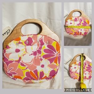 Floral Cotton Clutch with Wooden Handles